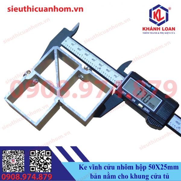 Ke vĩnh cửu nhôm hộp 50X25mm bản nằm khung cửa tủ