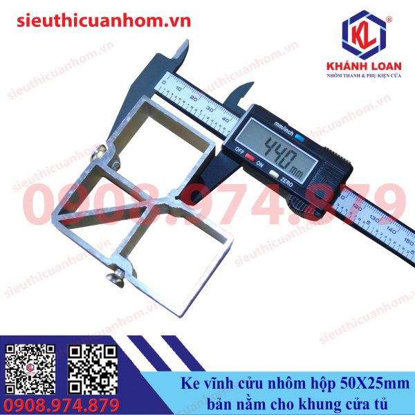 Ke vĩnh cửu nhôm hộp 50X25mm bản nằm khung cửa tủ