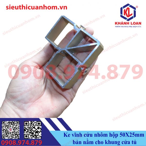 Ke vĩnh cửu nhôm hộp 50X25mm bản nằm khung cửa tủ