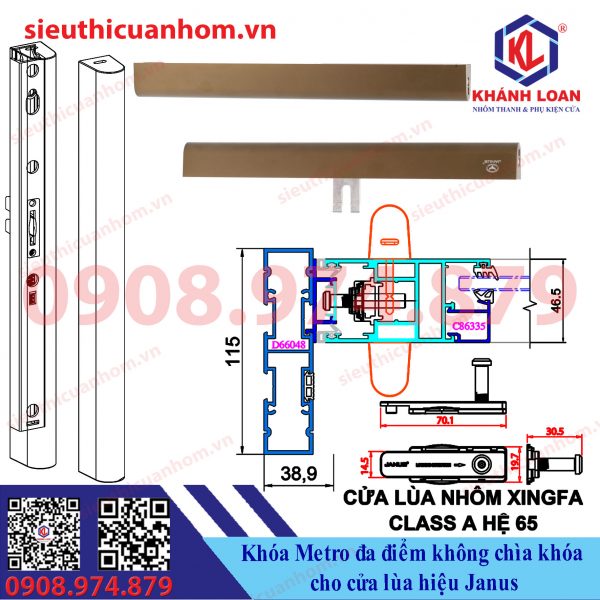 Khóa metro đa điểm 2 mặt không chìa cửa lùa hiệu Janus