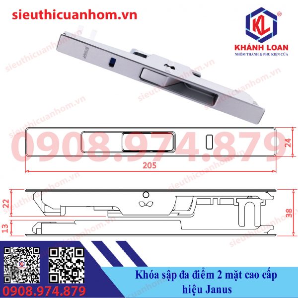 Khóa sập đa điểm cao cấp 2 mặt cửa lùa hiệu Janus