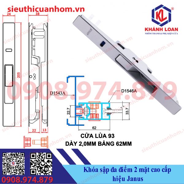 Khóa sập đa điểm cao cấp 2 mặt cửa lùa hiệu Janus