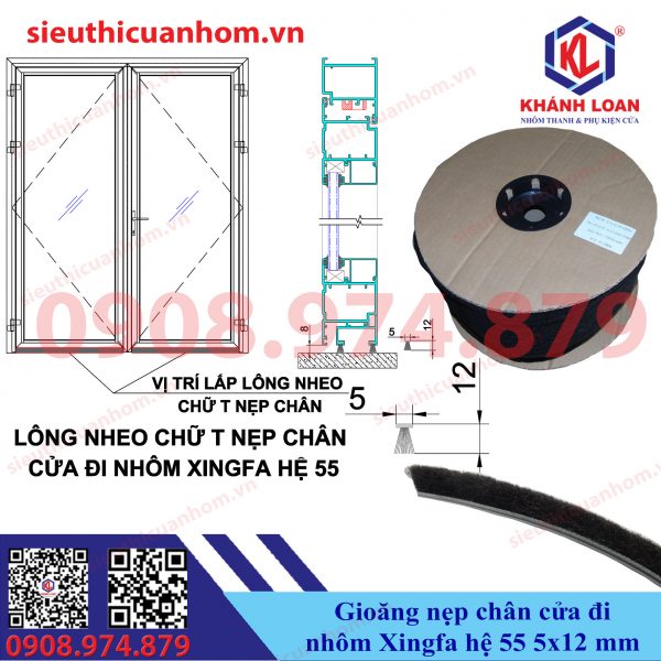 Lông nheo nẹp chân cửa đi nhôm Xingfa hệ 55 màu đen