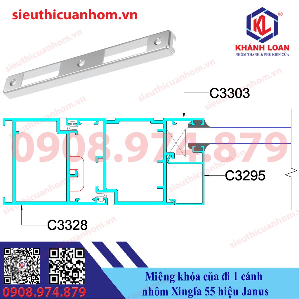 Miệng khóa cửa đi 1 cánh nhôm Xingfa 55 hiệu Janus