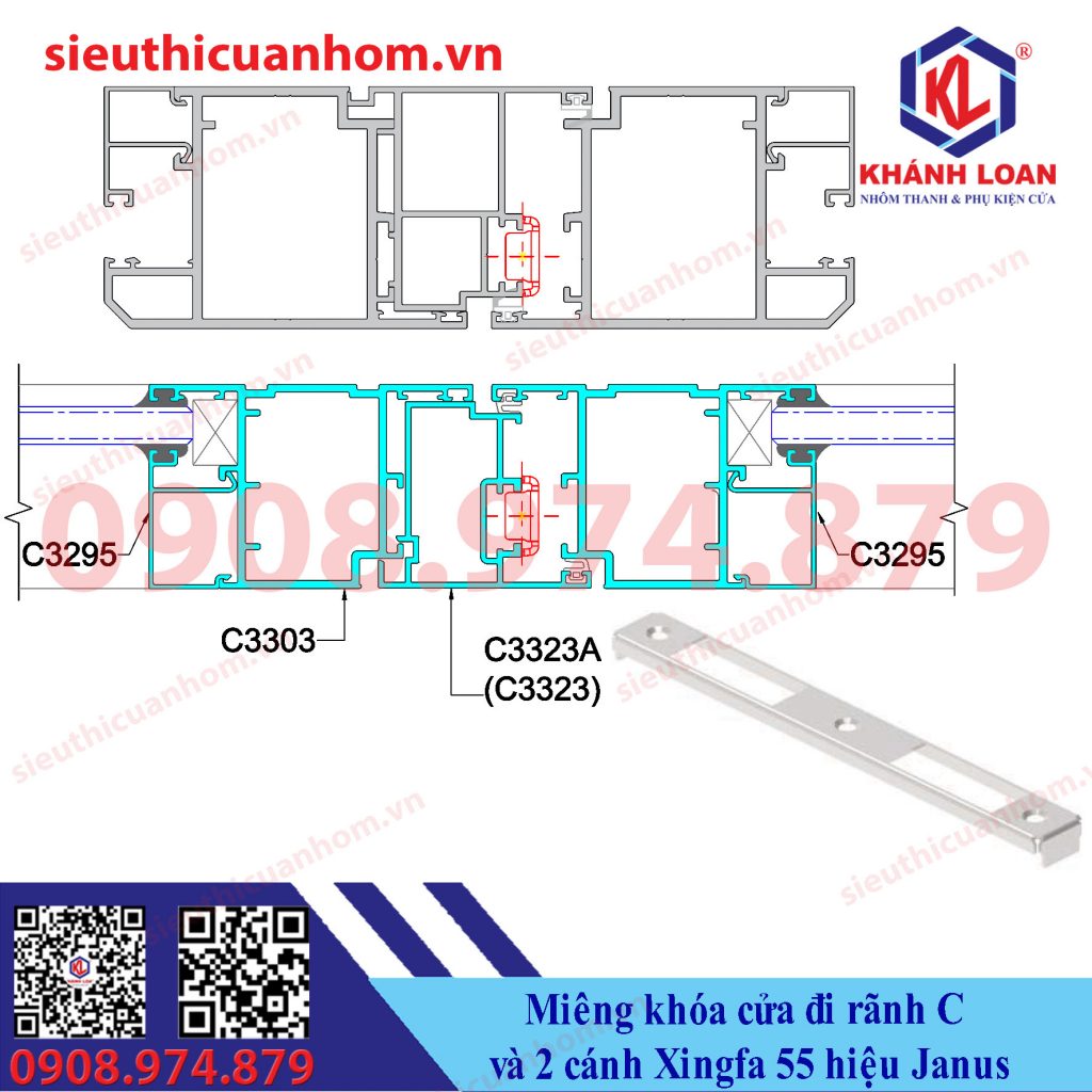 Miệng khóa cửa đi rãnh C và cửa 2 cánh Xingfa 55 hiệu Janus