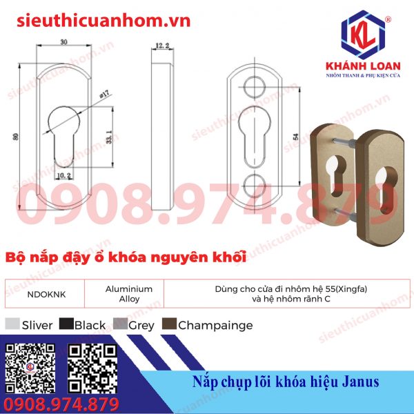 Nắp chụp lõi khóa cửa nhôm hiệu Janus