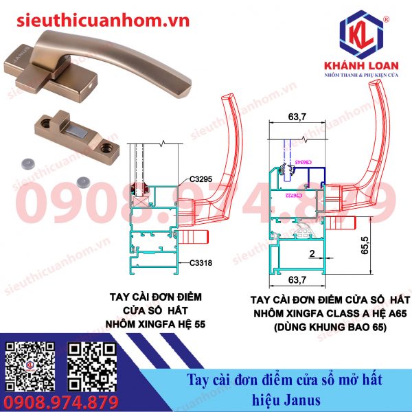 Tay nắm cài đơn điểm cửa sổ mở hất hiệu Janus