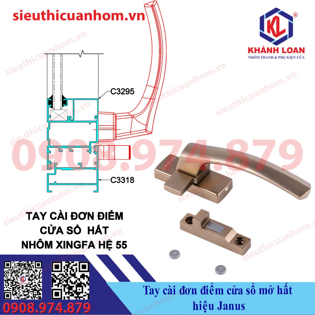 Tay nắm cài đơn điểm cửa sổ mở hất hiệu Janus