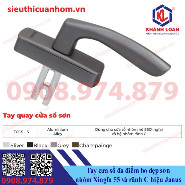 Tay nắm cửa sổ đa điểm cong dẹp hiệu Janus