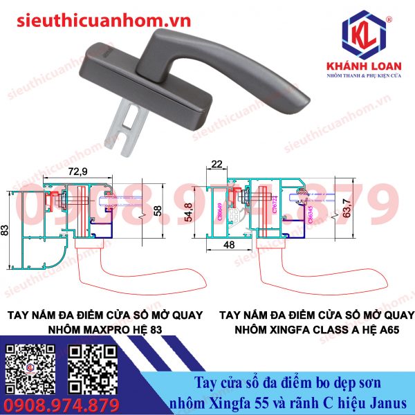 Tay nắm cửa sổ đa điểm cong dẹp hiệu Janus