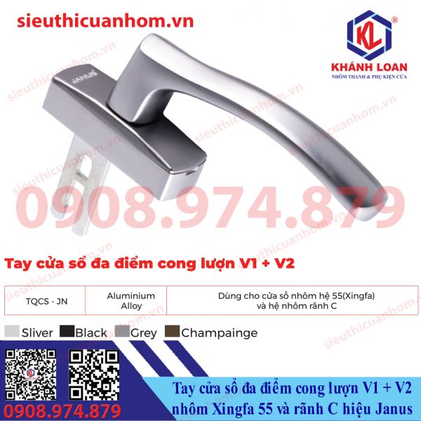 Tay nắm cửa sổ đa điểm cong lượn V1 + V2 hiệu Janus