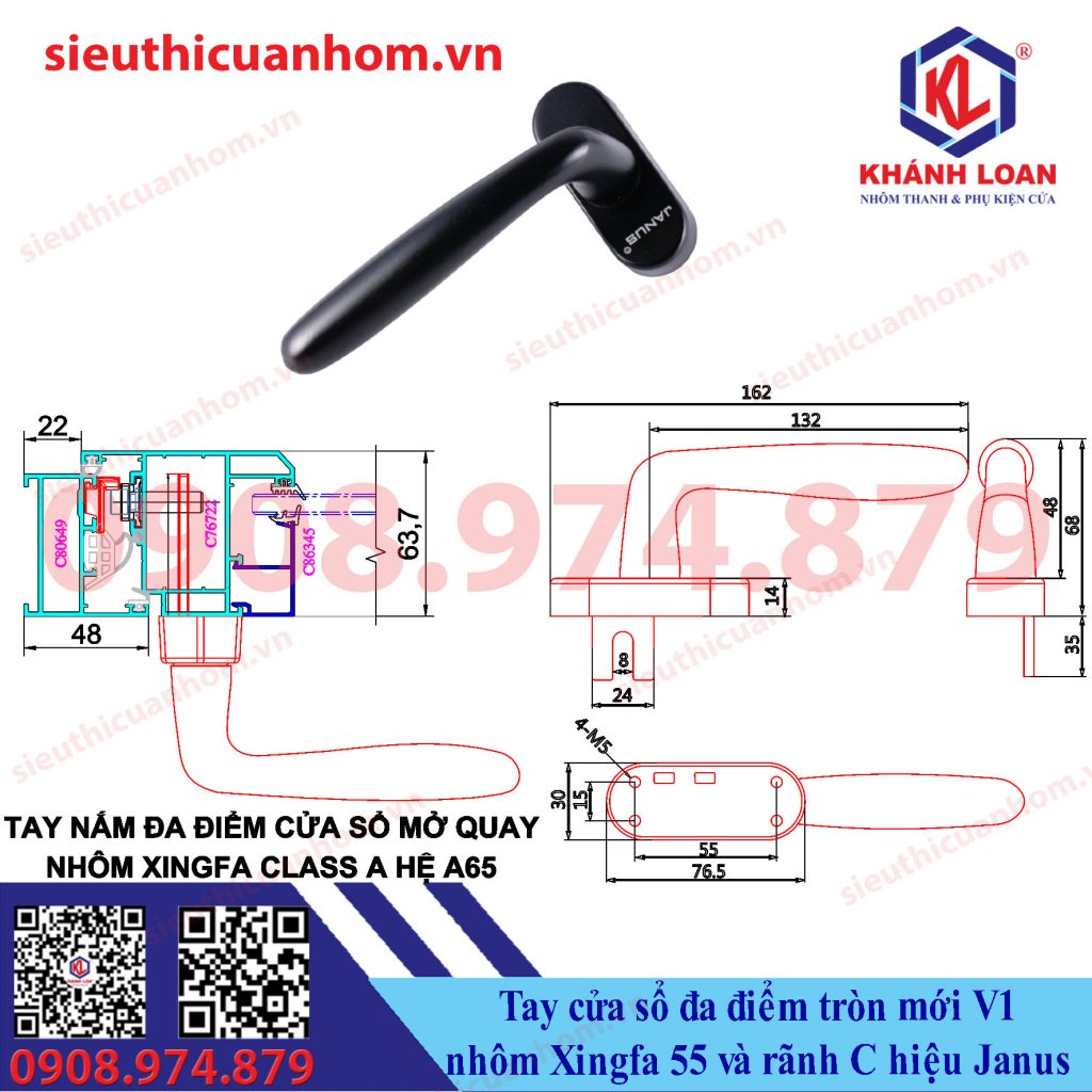 Tay nắm cửa sổ đa điểm tròn V1 hiệu Janus