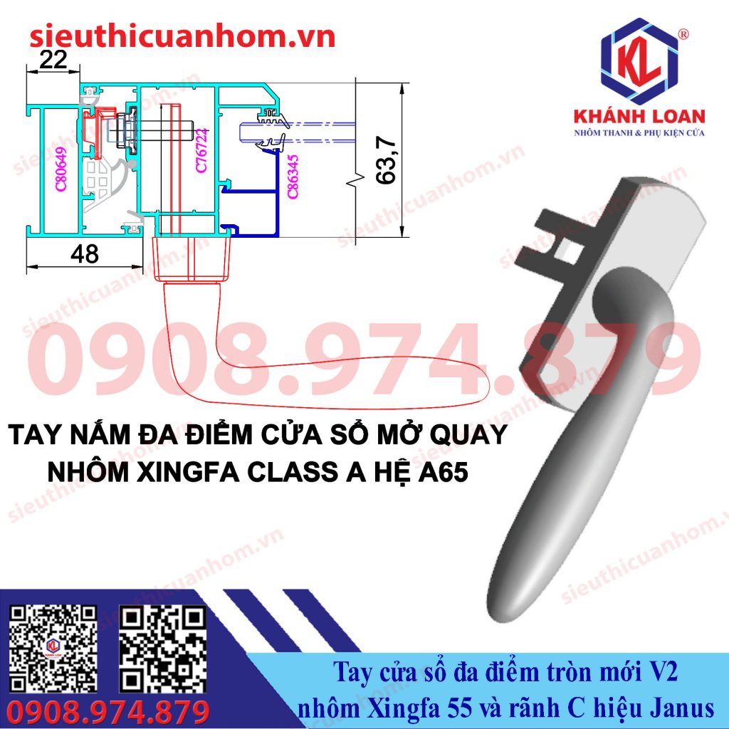 Tay nắm cửa sổ đa điểm tròn mới V2 hiệu Janus