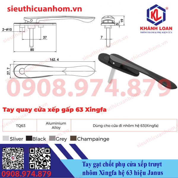 Tay gạt cánh phụ cửa xếp trượt nhôm Xingfa hệ 63 hiệu Janus