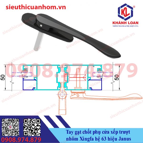 Tay gạt cánh phụ cửa xếp trượt nhôm Xingfa hệ 63 hiệu Janus