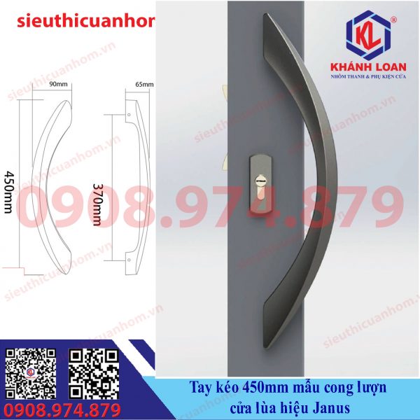 Tay kéo cửa nhôm mẫu cong lượn dài 450mm hiệu Janus