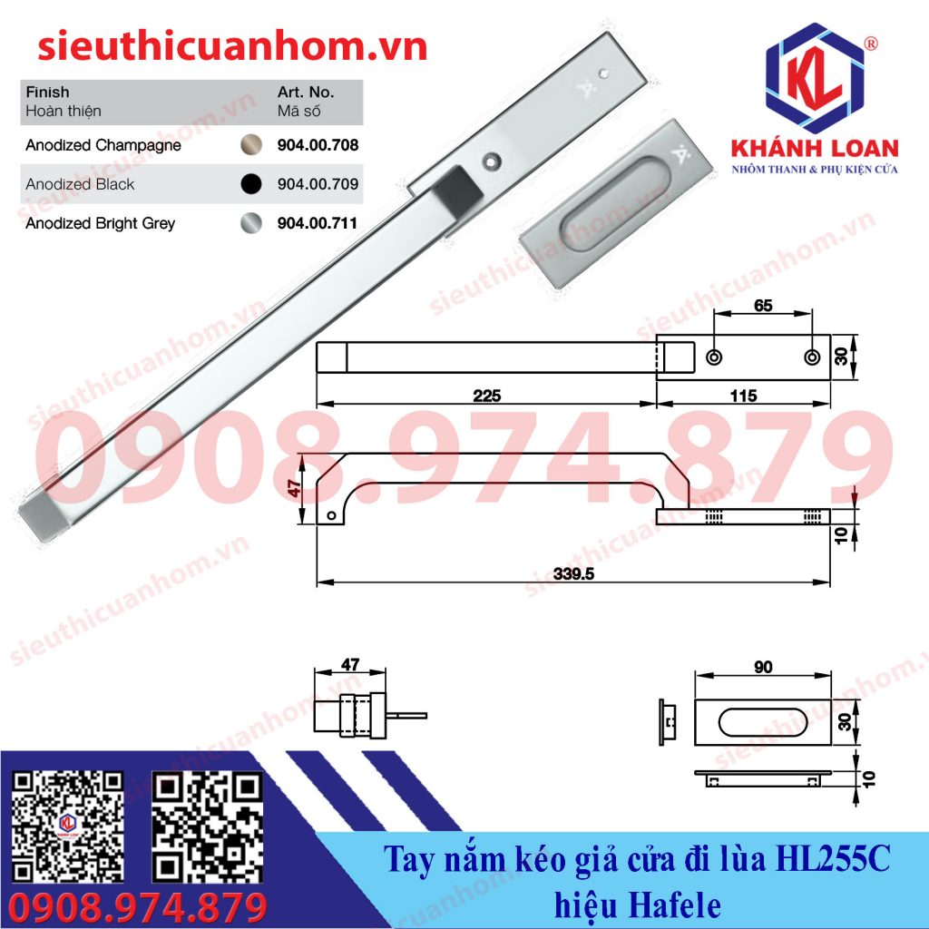 Tay nắm kéo cửa lùa HL255C hiệu Häfele