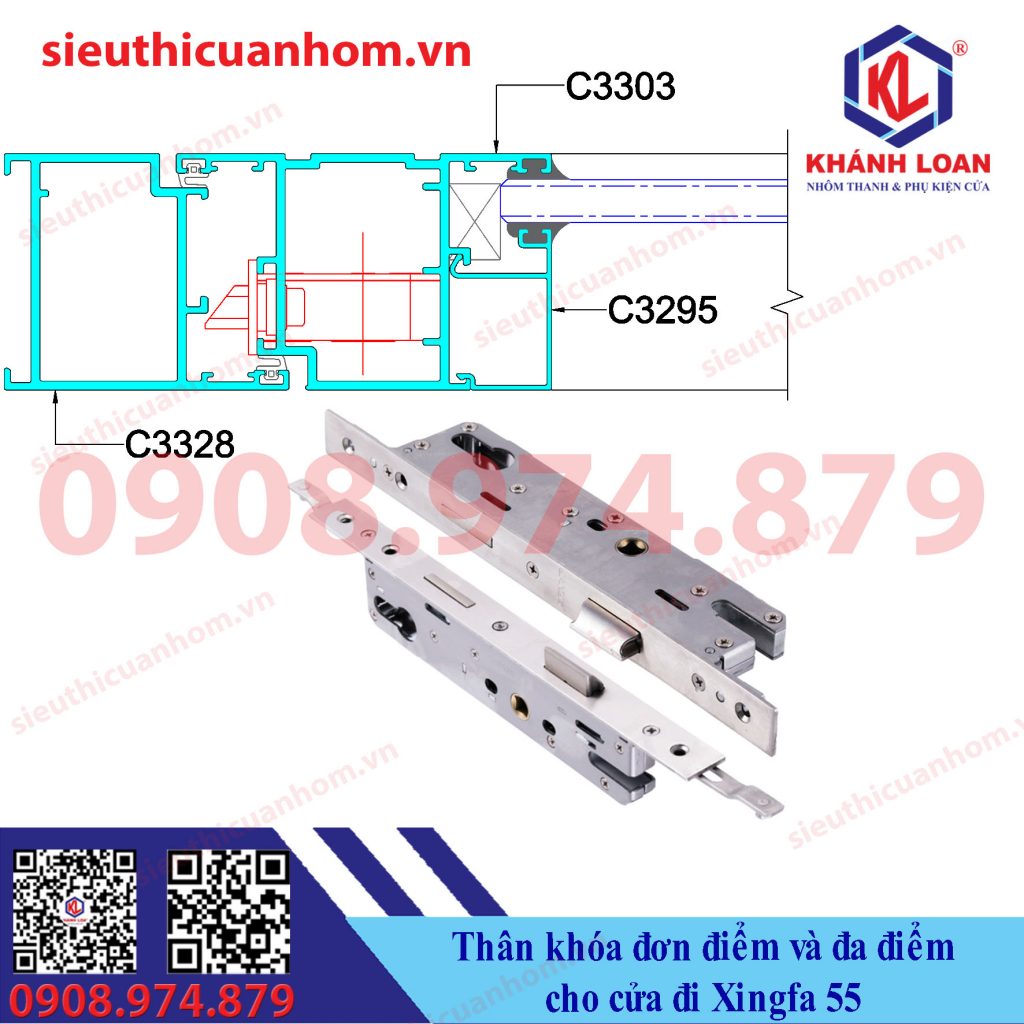 Thân khóa đa điểm và đơn điểm nhôm Xingfa hệ 55 hiệu Janus