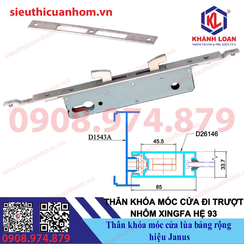 Thân khóa móc cửa lùa bảng rộng hiệu Janus