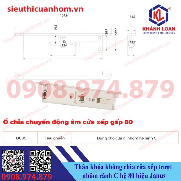 Ổ chia chuyển động âm cửa xếp trượt hệ 80 rãnh C hiệu Janus