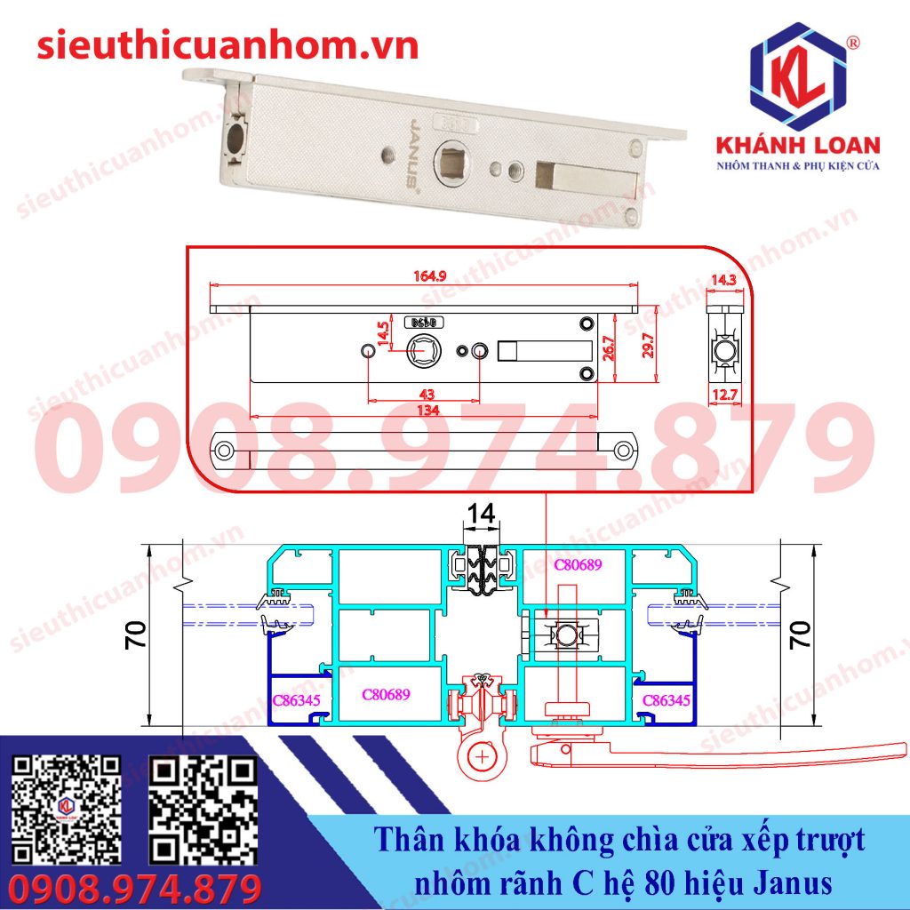 Ổ chia chuyển động âm cửa xếp trượt hệ 80 rãnh C hiệu Janus