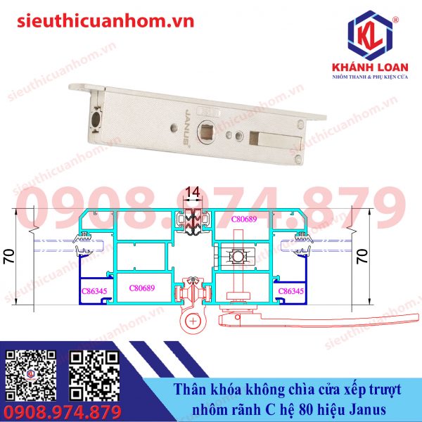 Ổ chia chuyển động âm cửa xếp trượt hệ 80 rãnh C hiệu Janus