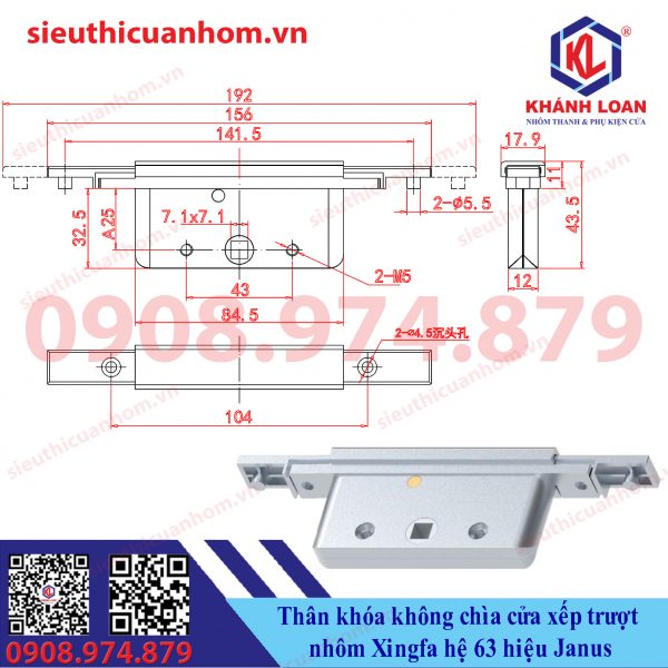 Thân khóa không chìa cửa xếp trượt nhôm Xingfa hệ 63 hiệu Janus