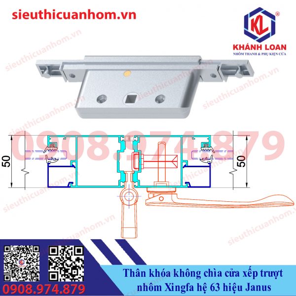 Thân khóa không chìa cửa xếp trượt nhôm Xingfa hệ 63 hiệu Janus