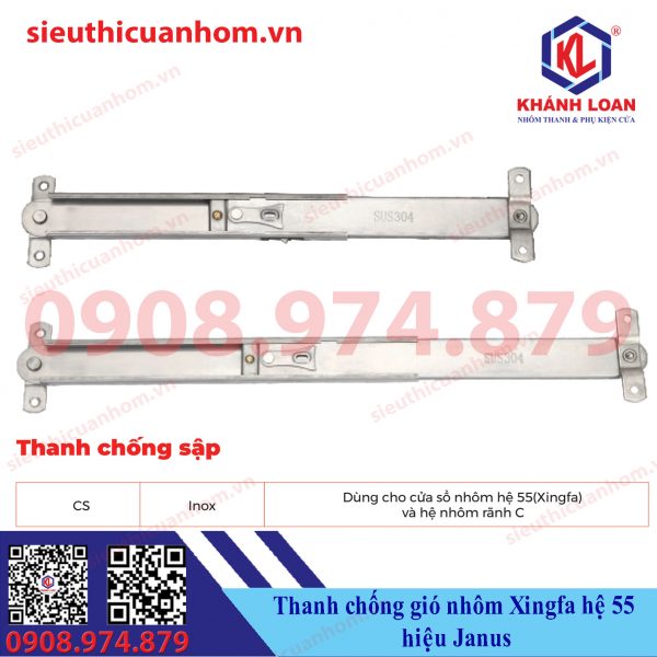 Thanh chống sập cửa sổ mở hất nhôm Xingfa hệ 55 hiệu Janus