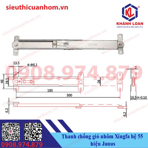 Thanh chống sập cửa sổ mở hất nhôm Xingfa hệ 55 hiệu Janus