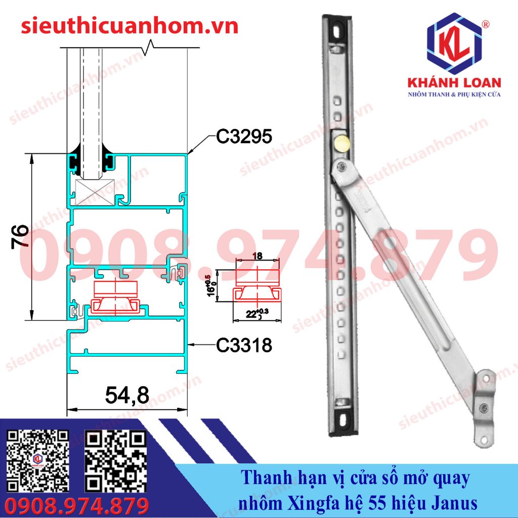 Thanh chống gió cửa sổ mở quay nhôm Xingfa hệ 55 hiệu Janus