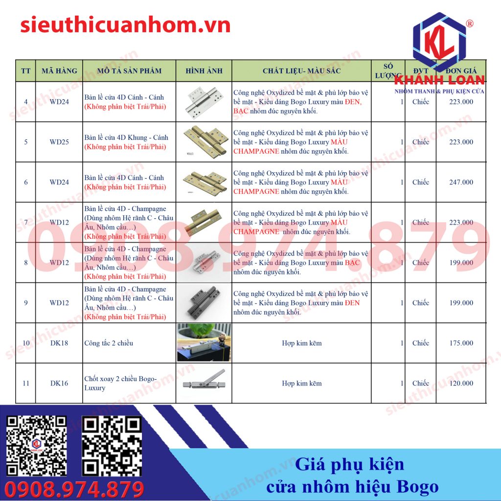 Giá phụ kiện cửa nhôm cao cấp hiệu Bogo