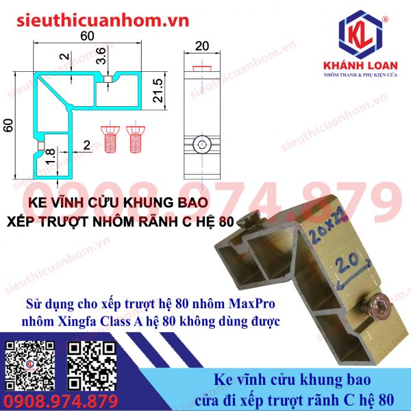 Ke vĩnh cửu khung bao cửa xếp trượt hệ 80 rãnh C hiệu Maxpro