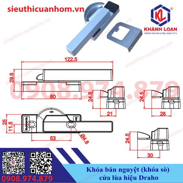 Khóa bán nguyệt khóa sò cửa lùa hiệu Draho