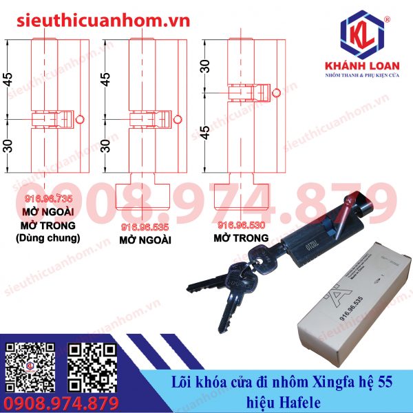 Lõi khóa cửa đi hiệu Häfele cho nhôm Xingfa hệ 55