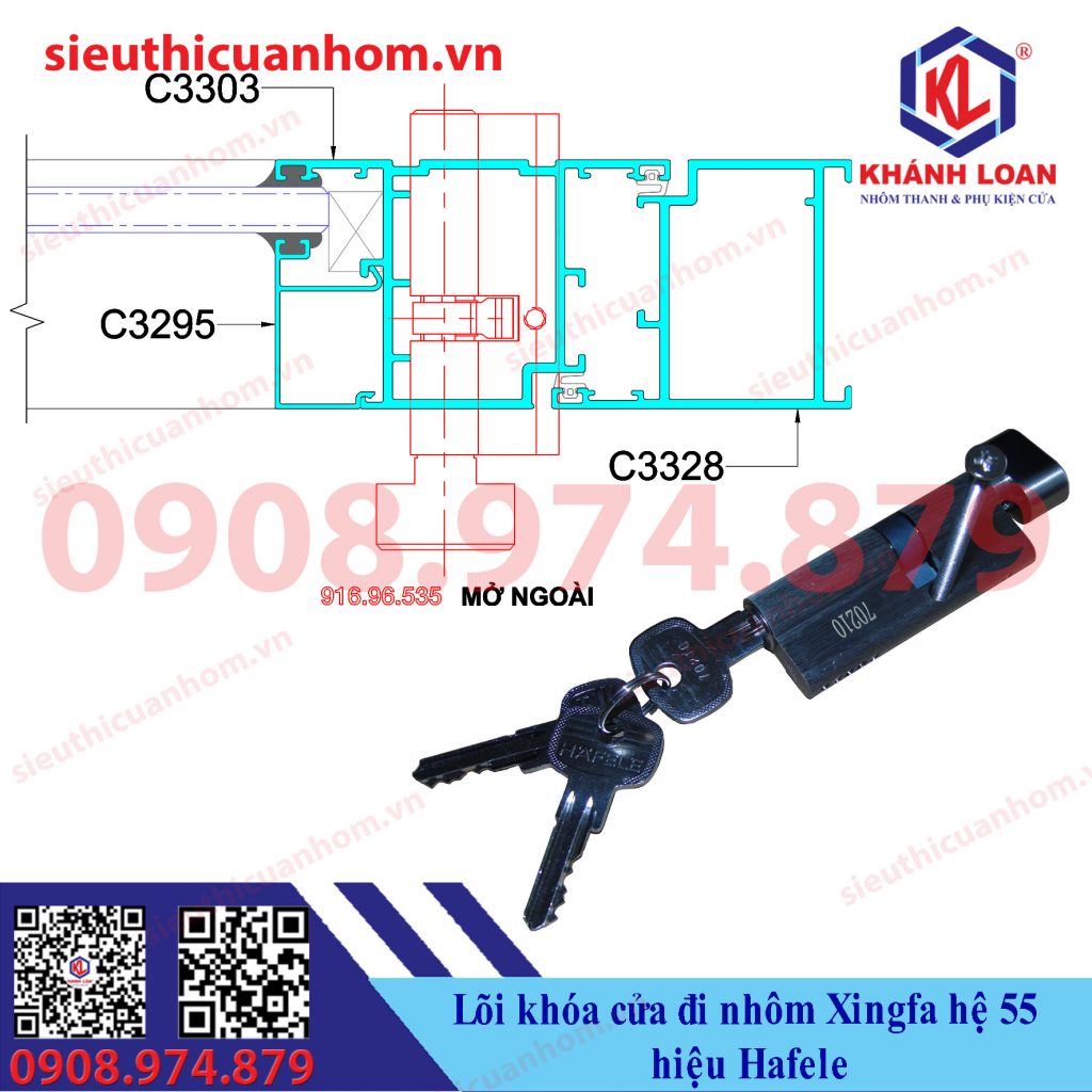 Lõi khóa cửa đi hiệu Häfele cho nhôm Xingfa hệ 55