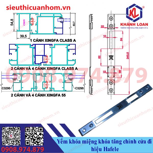 Miệng khóa tăng chỉnh hiệu Häfele cho nhôm Xingfa hệ 55 và rãnh C