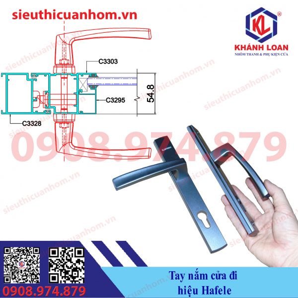 Tay nắm cửa đi hiệu Häfele cho nhôm Xingfa hệ 55 và rãnh C