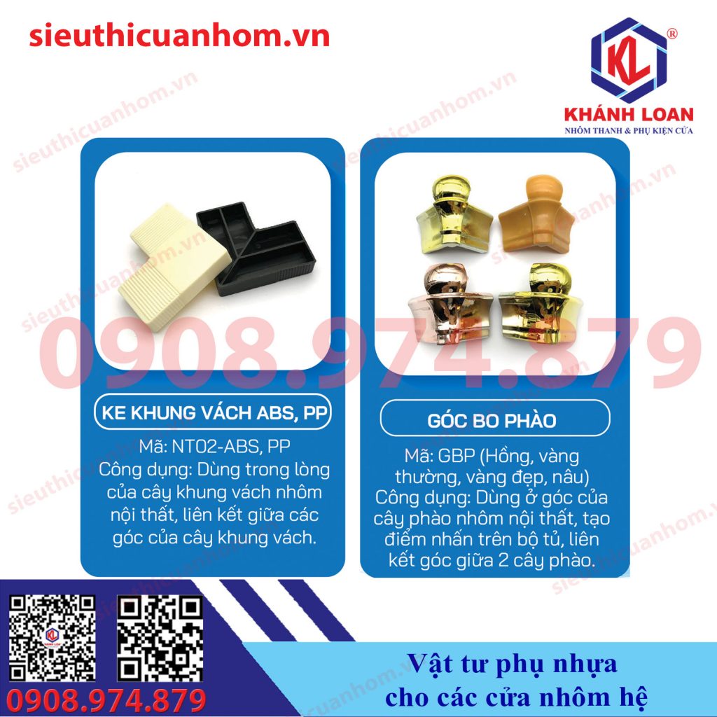 Các sản phẩm vật tư phụ bằng nhựa cho cửa nhôm