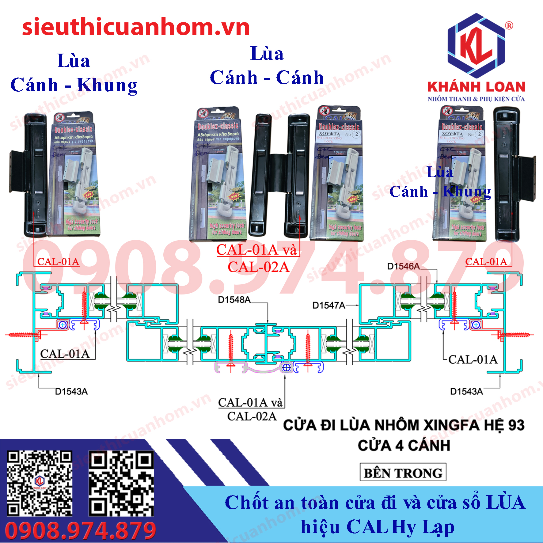 Chốt an toàn chống trộm cửa lùa hiệu CAL Hy Lạp