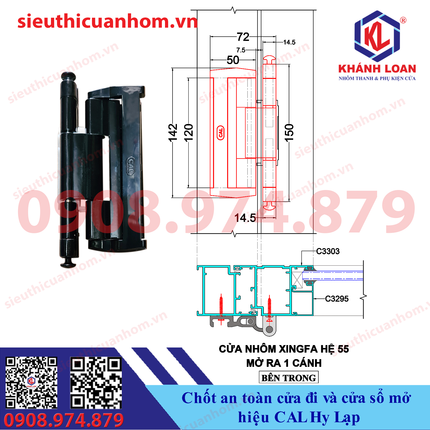 Chốt an toàn chống trộm cửa mở quay hiệu CAL Hy Lạp