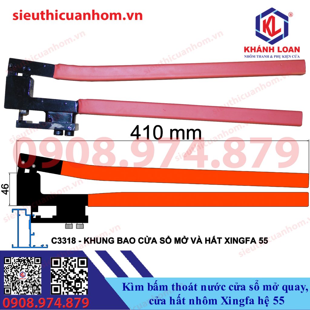 Kìm bấm thoát nước cửa sổ mở quay nhôm Xingfa hệ 55