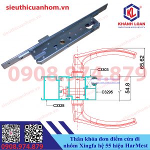 Thân khóa đơn điểm cửa đi nhôm Xingfa hệ 55 hiệu HarMest