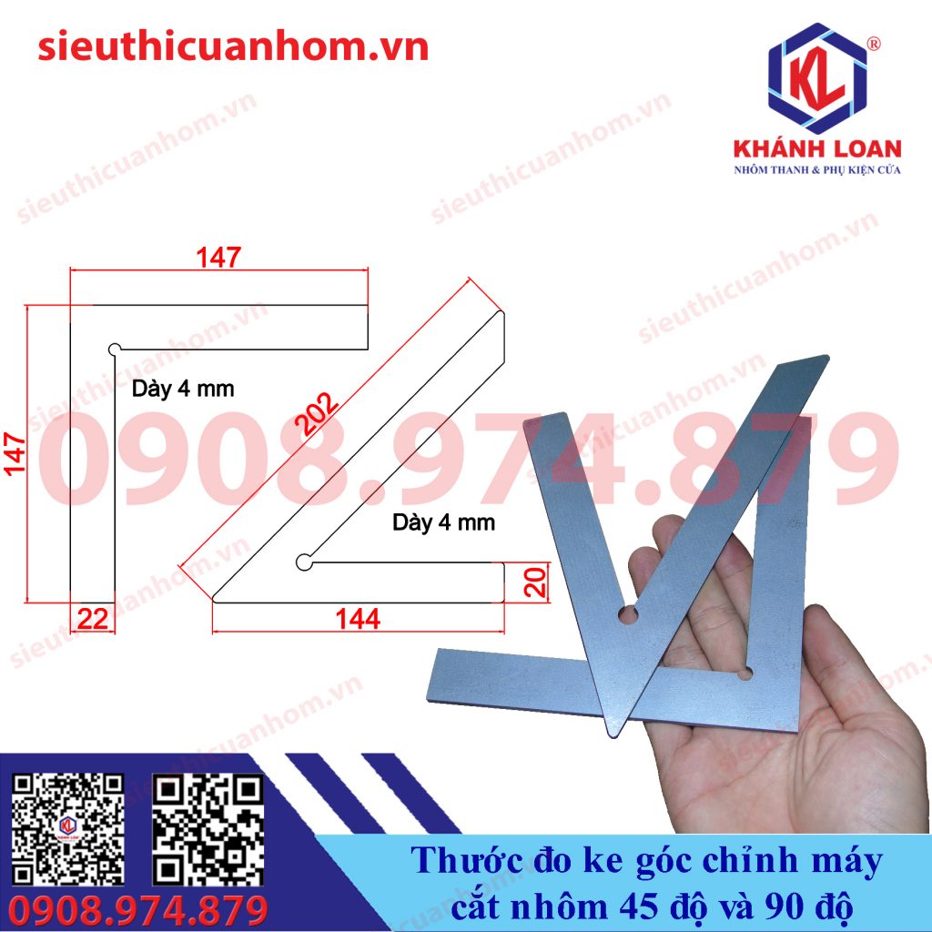 Thước ke góc 45 và 90 độ căn chỉnh góc máy làm cửa nhôm