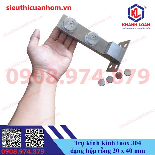 Trụ kính kính Inox 304 dạng hộp rỗng 20 x 40 mm