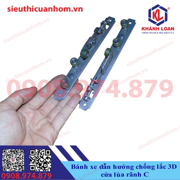 Bánh xe 3D dẫn hướng và chống lắc cửa lùa treo