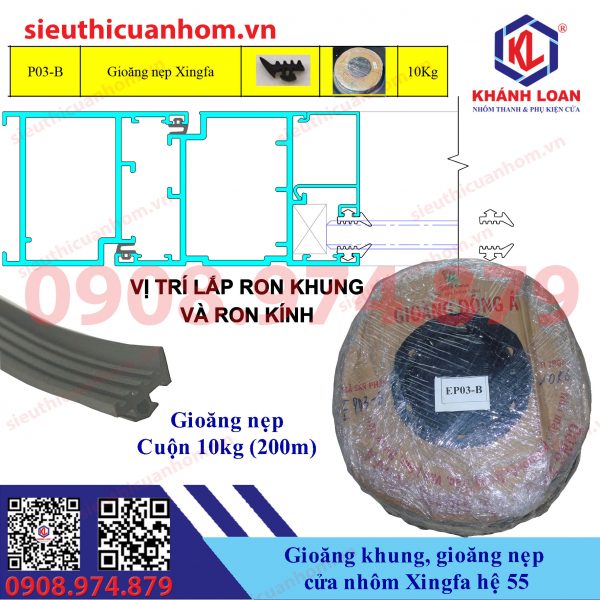 Gioăng khung gioăng nẹp hiêu Đông Á cho nhôm Xingfa hệ 55