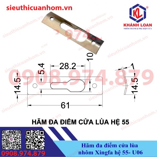 Hãm đa điểm cửa lùa nhôm Xingfa hệ 55 U06