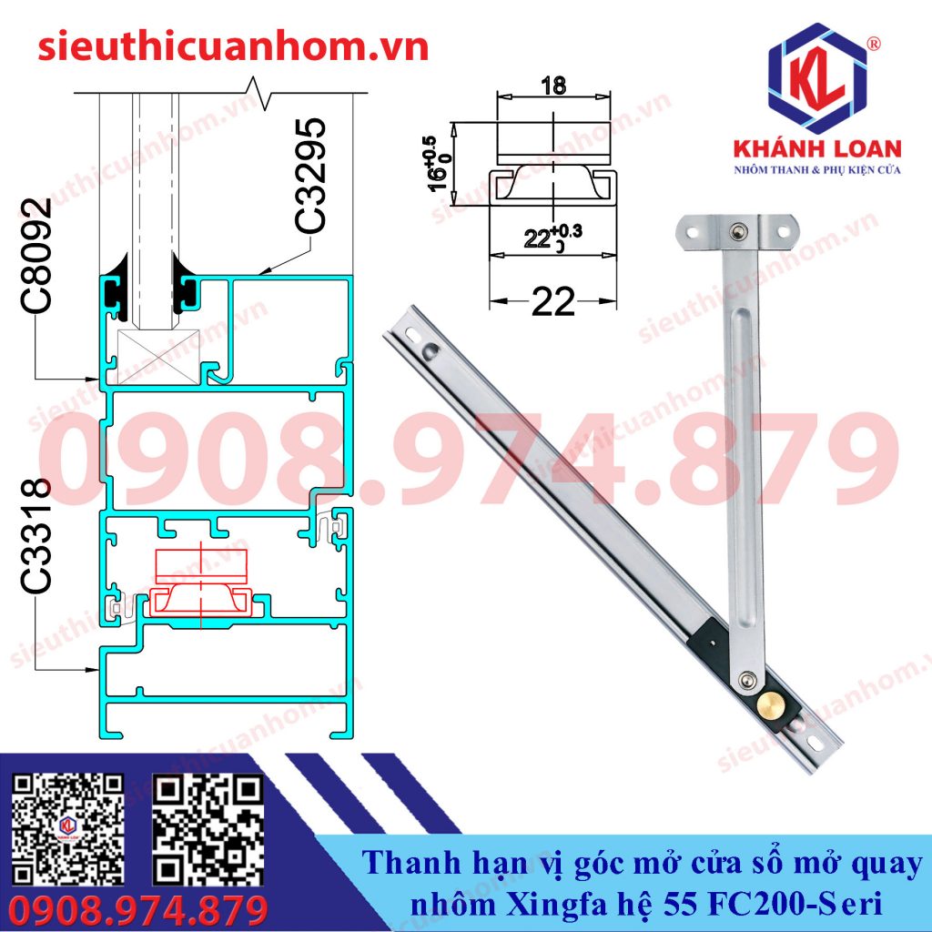 Thanh chống gió hạn vị góc mở cửa sổ mở quay hệ 55 FC200