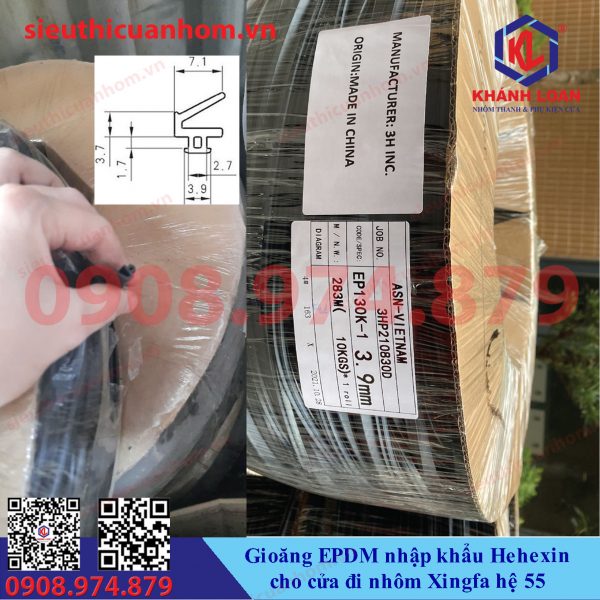 Gioăng EPDM hiệu 3H Hehexin cho nhôm Xingfa hệ 55